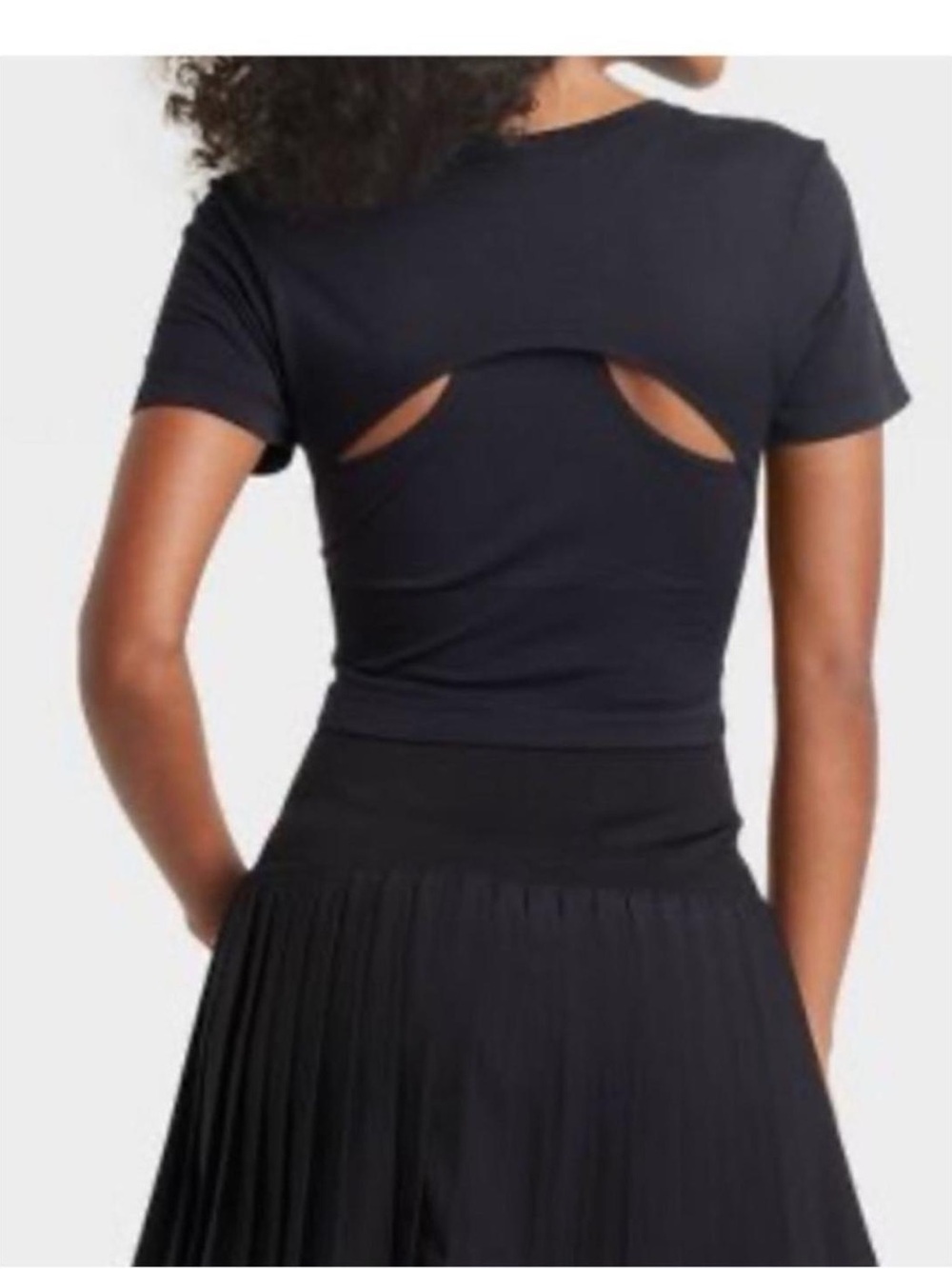 JoyLab Women’s Black Cropped Cut Out Baby Tee T-Shirt Size XL 🖤🍒✨